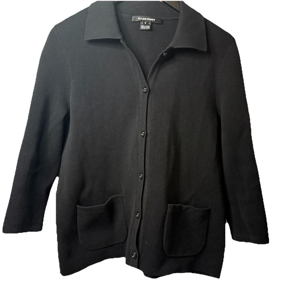 Ellen Tracy Women's Black Cardigan Button Front Long Sleeve Size S